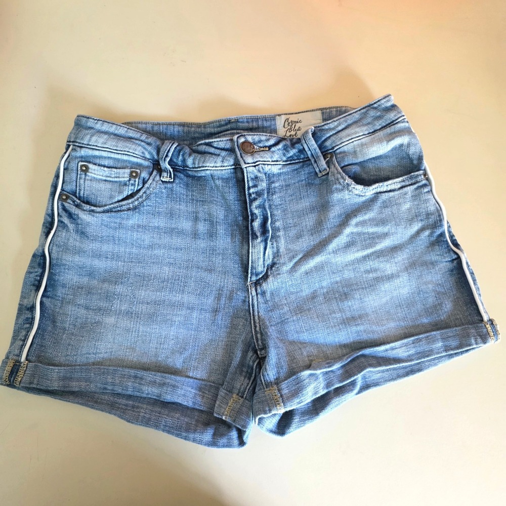 Cosmic Blue Love Denim Shorts Light Wash Side Stripe Women 29